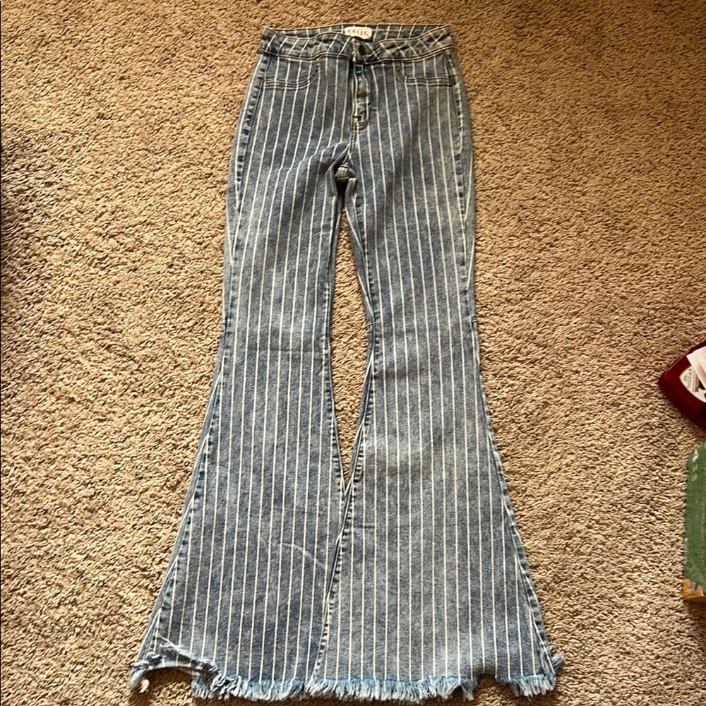 Cello Women's Blue Striped Flare Jeans